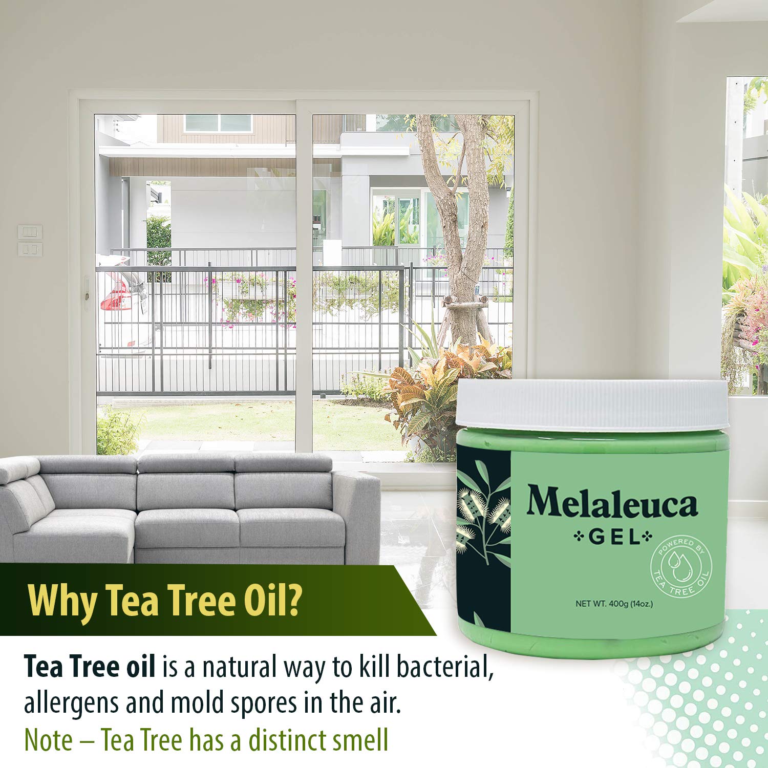 Melaleuca Gel All Natural Air Purifier, Odor Removing Freshener with 100% Australian Tea Tree Essential Oil. Clean air in moist basements, RV's
