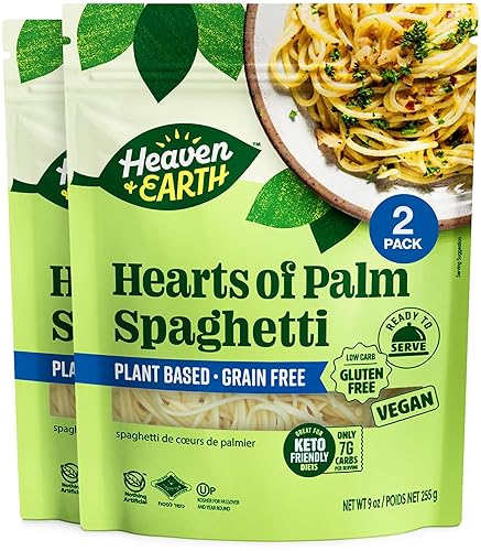 Heaven & Earth Hearts of Palm Spaghetti, 9 oz (2 Pack) Ready to Eat | Gusset Pouch | Low-Carb, Keto & Paleo Friendly, Plant-Based, Gluten-Free