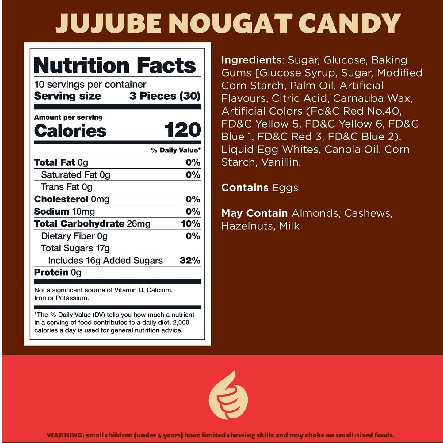 Jujube Nougat Candy | 30 Count, 11-Ounce Pack | Classic Treat with Fruit Jelly Pieces | Individually Wrapped Chewy Candy for Buffets, Gifting