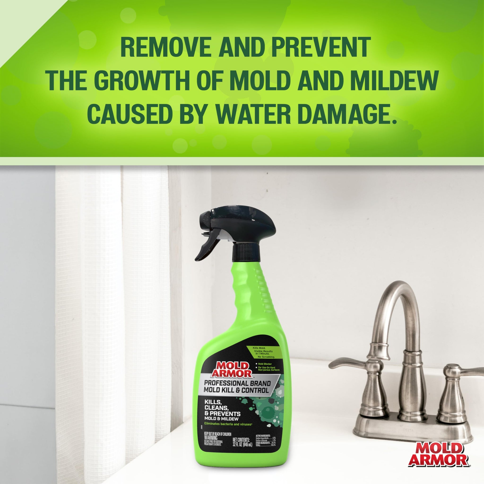 MOLD ARMOR Professional Brand Mold Kill & Control Spray, 32 oz., Hard Surface Mold and Mildew Remover, Visible Results in Minutes, Eliminates Bacteria