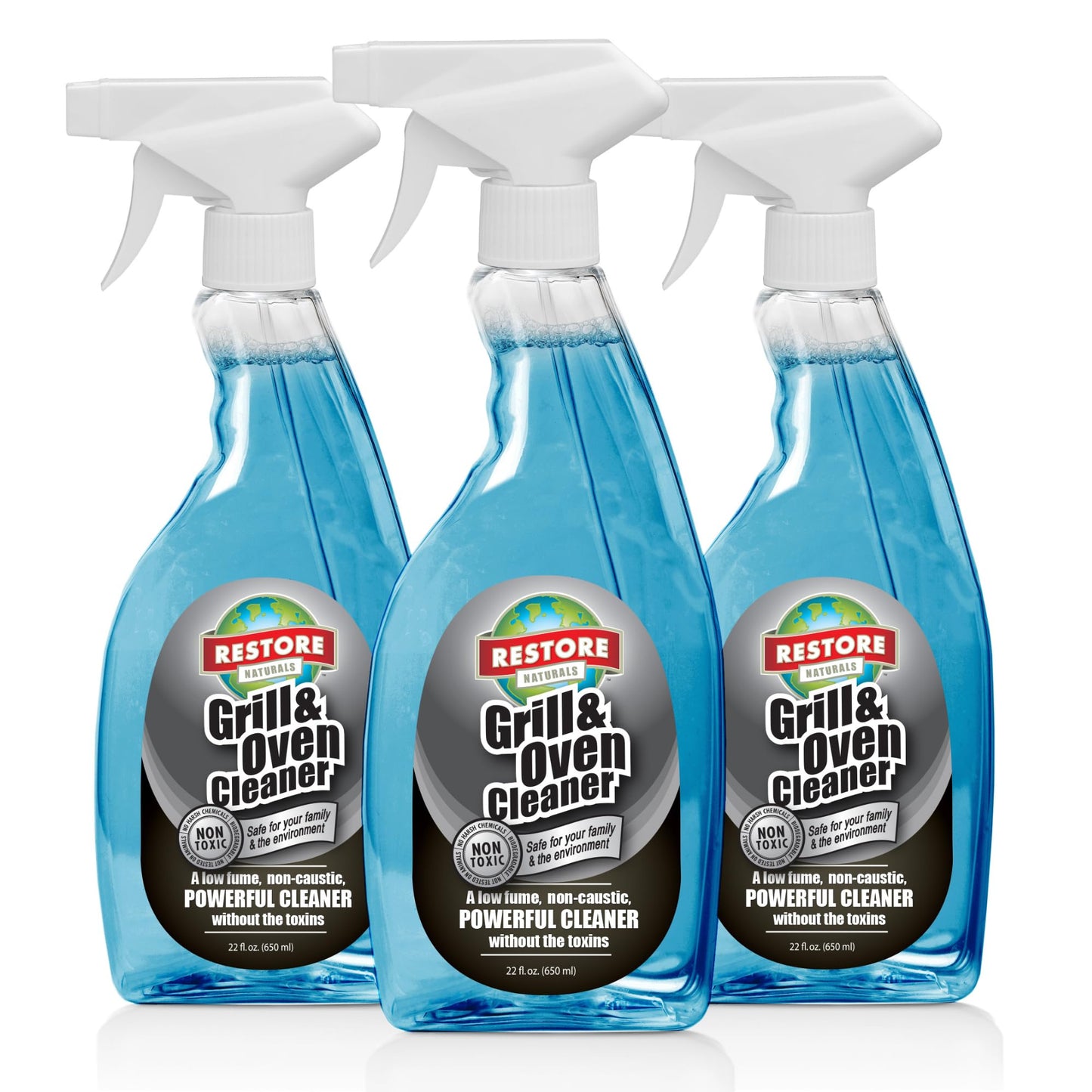 Restore Naturals Grill and Oven Cleaner - 22 Fl Oz - Plant Based Stove Cleaner | Low Fume | Non-Caustic, Powerful Formula | Cruelty-Free - 3 Pack