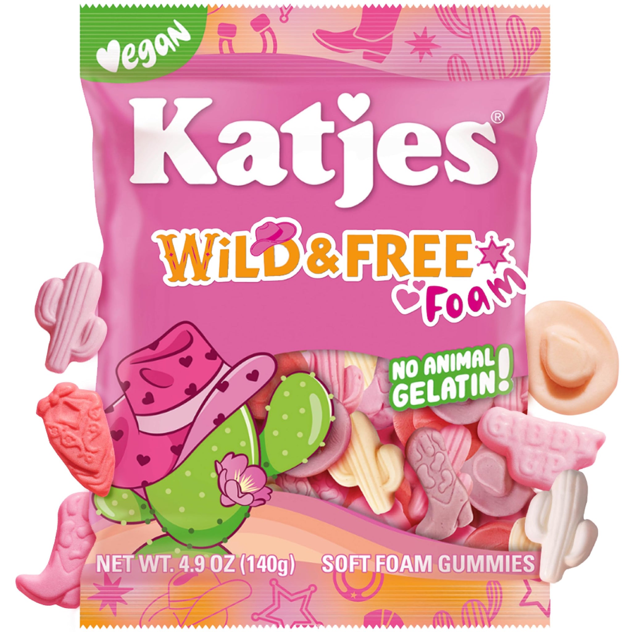 Katjes Wild & Free Foam Fruit Gummy Candy, Wildly Good Sweet Soft & Flavorful Vegan Gummies, Colorful Cowgirl Shapes, No Artificial Dyes or Flavors