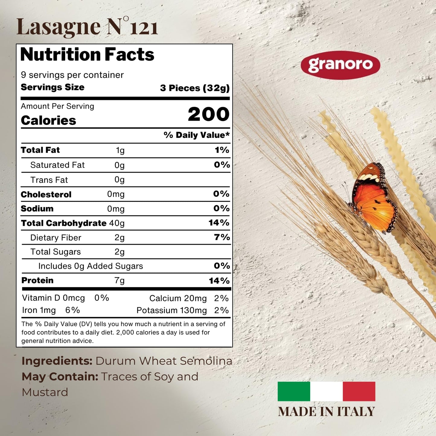 Granoro Lasagne Oven Ready Pasta Sheets #121 - Authentic Italian Durum Wheat Semolina pasta for Baking, 17.6oz Bags (Pack of 2)