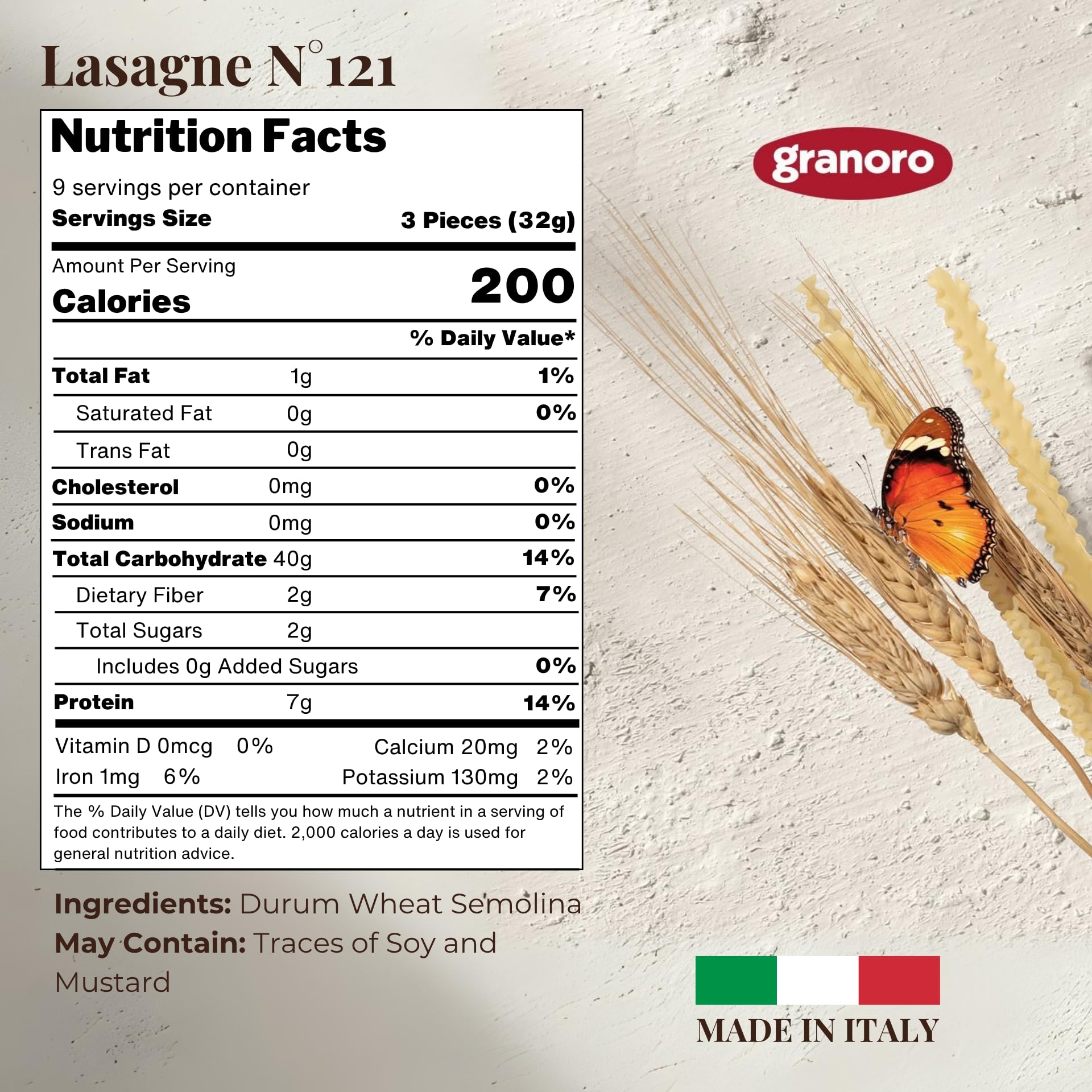 Granoro Lasagne Oven Ready Pasta Sheets #121 - Authentic Italian Durum Wheat Semolina pasta for Baking, 17.6oz Bags (Pack of 2)