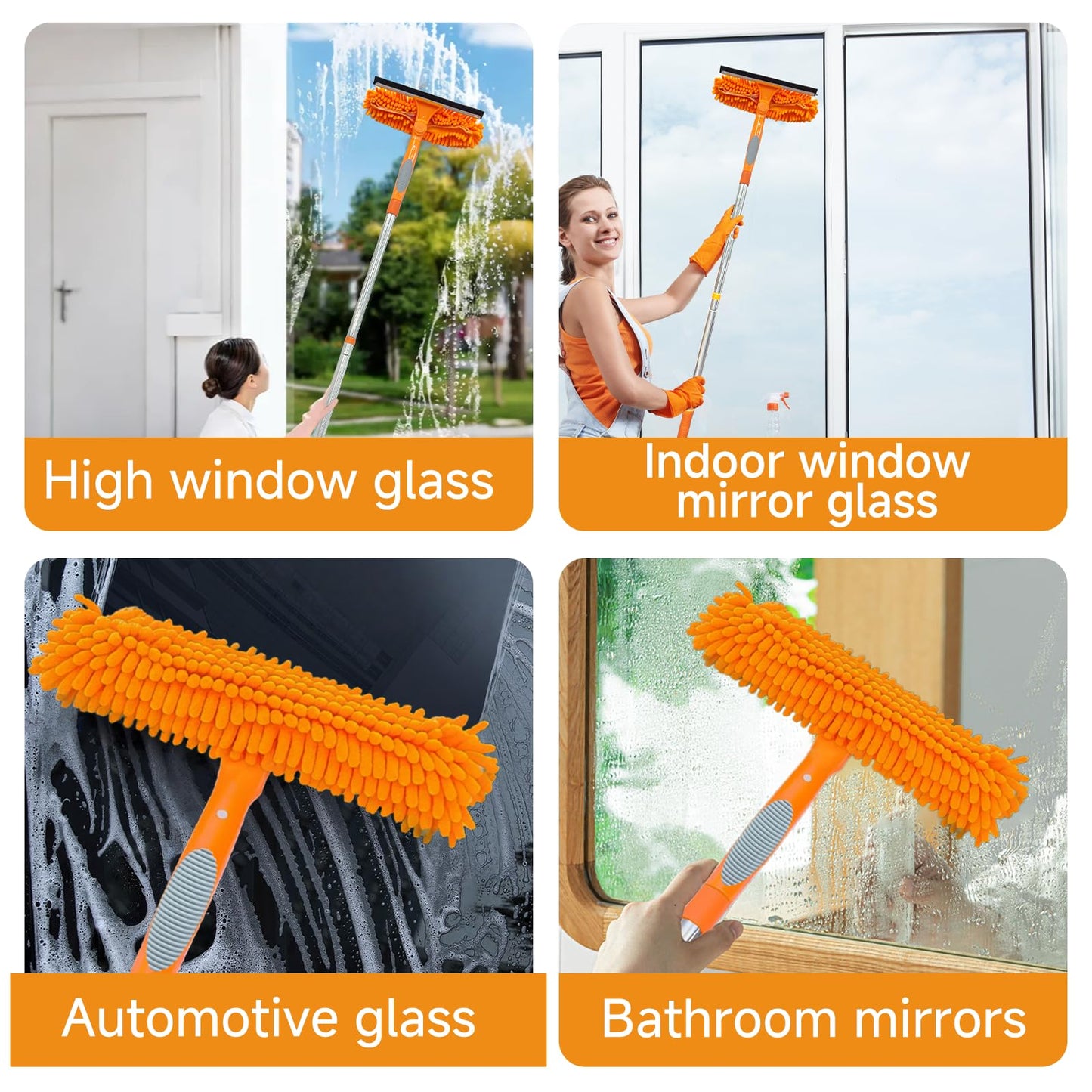 67" Squeegee Window Cleaner 2 in 1 Rotatable Window Cleaning Tool Kit with Extension Pole, Window Washing Equipment with Bendable Head for Indoor
