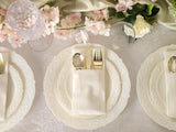 OCCASIONS 50 Piece Ivory Plastic Plates for 25 Guests, Heavy Duty Fancy Disposable Dinnerware Set, 25 Dinner 10.25" & 25 Salad/Dessert, China-Like