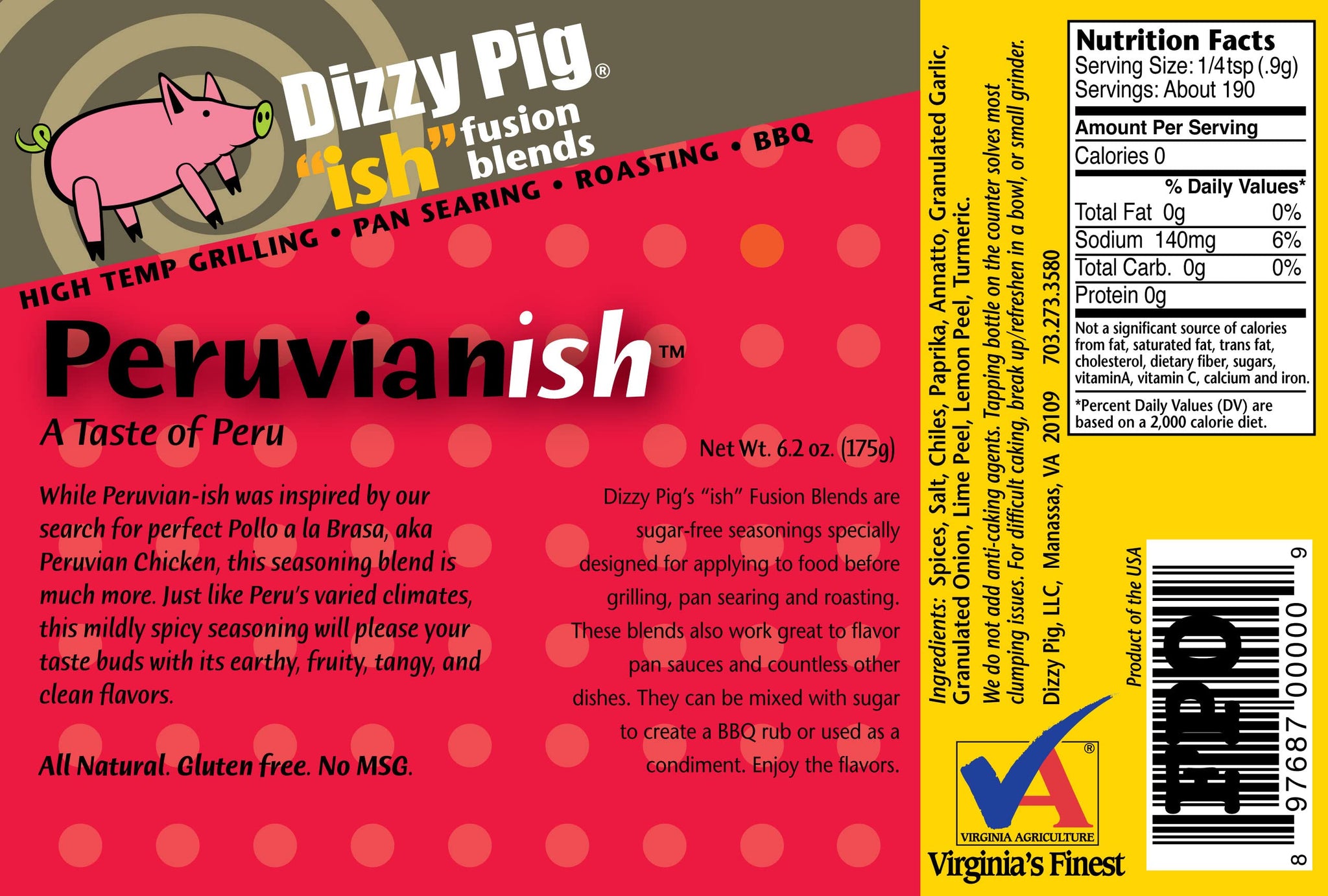 Dizzy Pig ish Fusion Peruvian-ish Seasoning (8oz Shaker) - Seasons 30+lbs of Food - Hand Made in the USA - MSG Free, Gluten Free