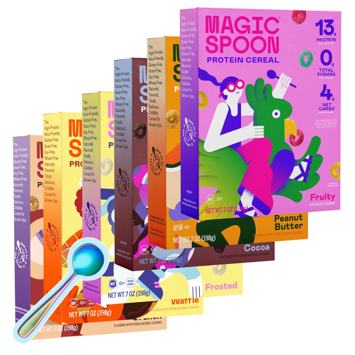 Magic Spoon Cereal - High Protein Cereals - Sugar Free Snacks - Grain & Gluten Free Cereal - Low Carb & Keto Friendly - 6 Pack: Fruity, Cocoa