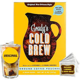 GRADY’S COLD BREW, New Orleans Style, 100% Arabica Ground Coffee & Chicory Pouches, One Box of Four Easy-to-Brew Bean Bags, Makes 12 drinks
