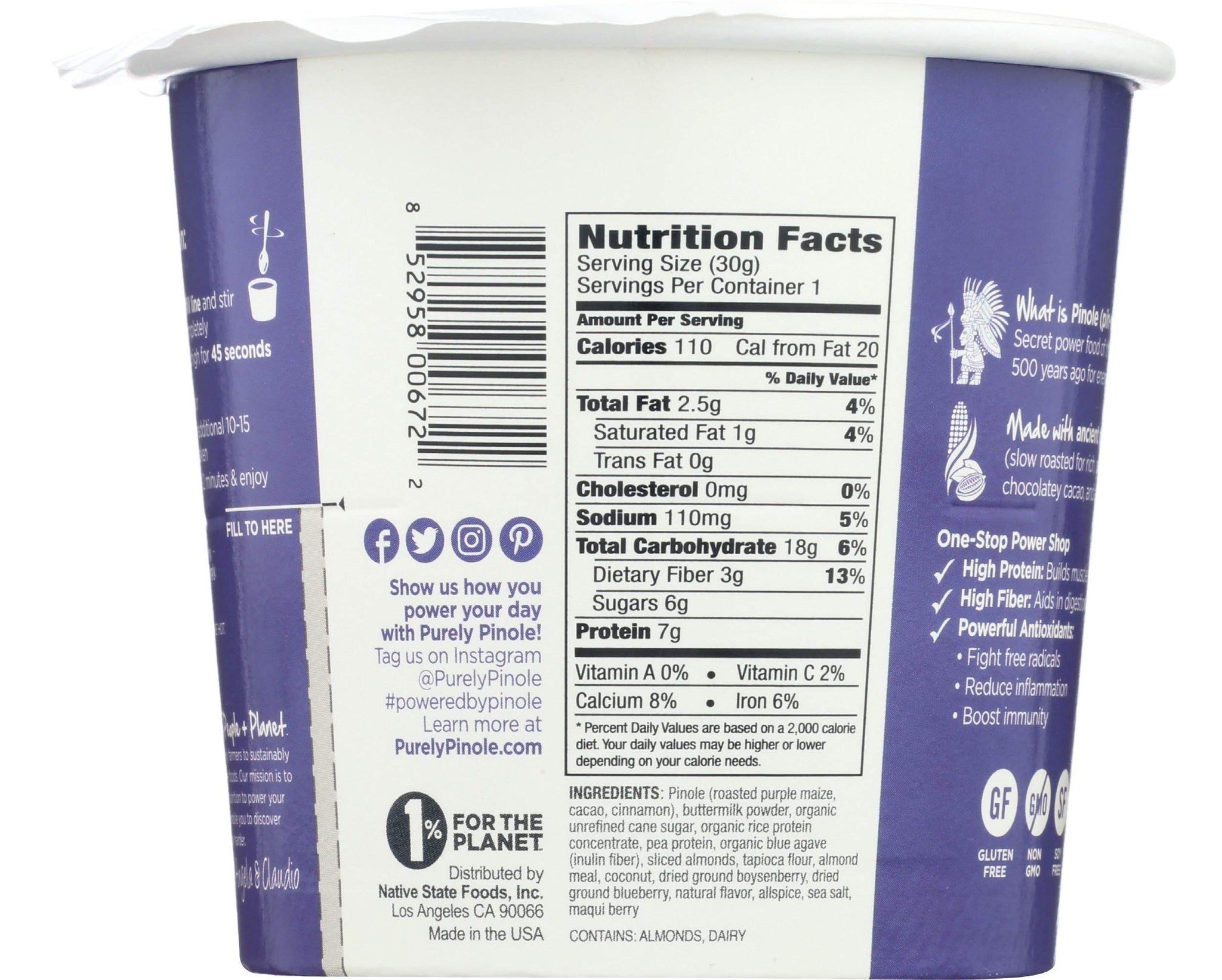PURELY PINOLE Cereal Cup Maqui Berry Coconut Almond, 1.1 OZ