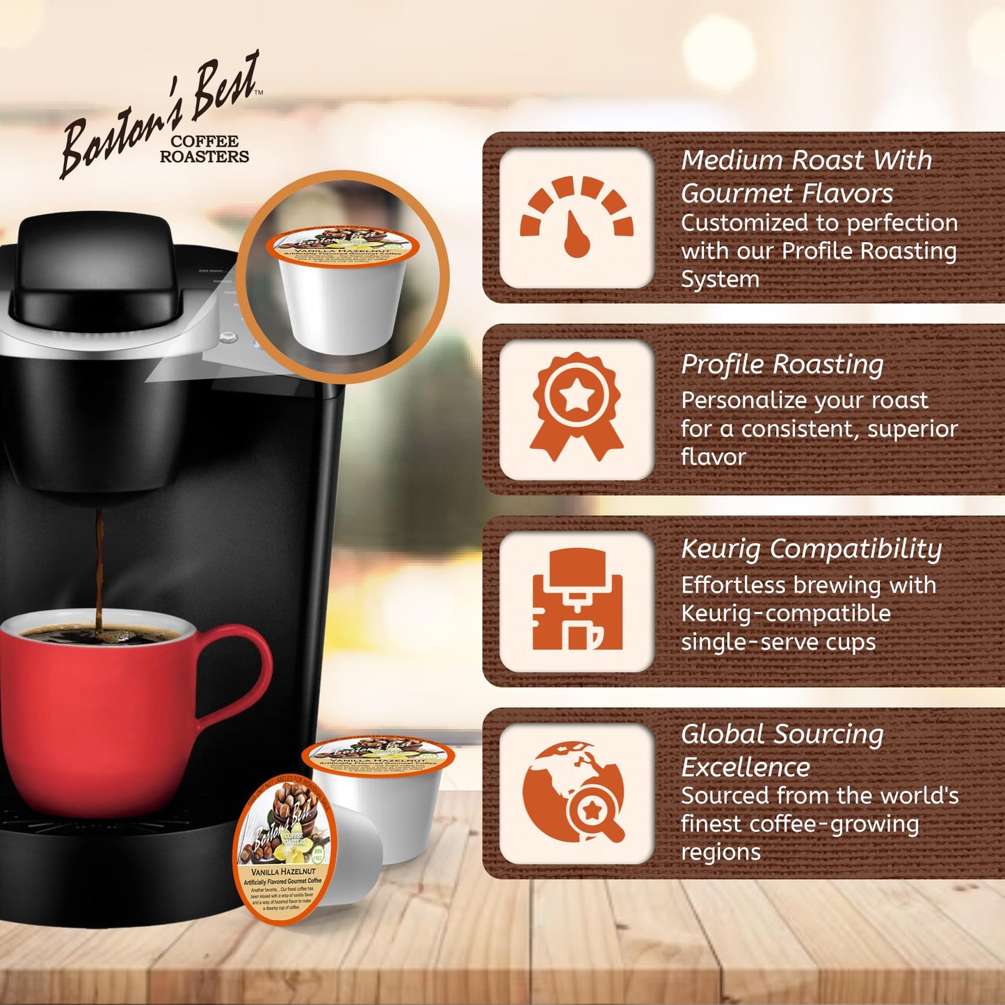 Boston’s Best - Vanilla Hazelnut Delicious Medium Roast Flavored Gourmet Coffee Compatible with Keurig Coffee Maker, 1 Count (12 Single Serve Cups)