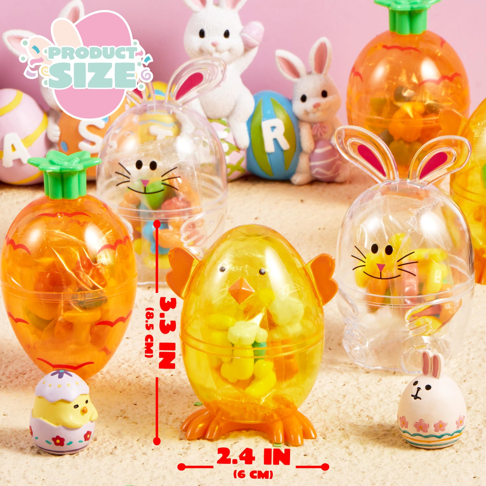 SYNCFUN 12pcs Easter Candy Filled Eggs Shell Carrot, Chick and Bunny Shaped, Includes Duck, Chick and Bunny Shaped Candies, Easter Basket Fillers