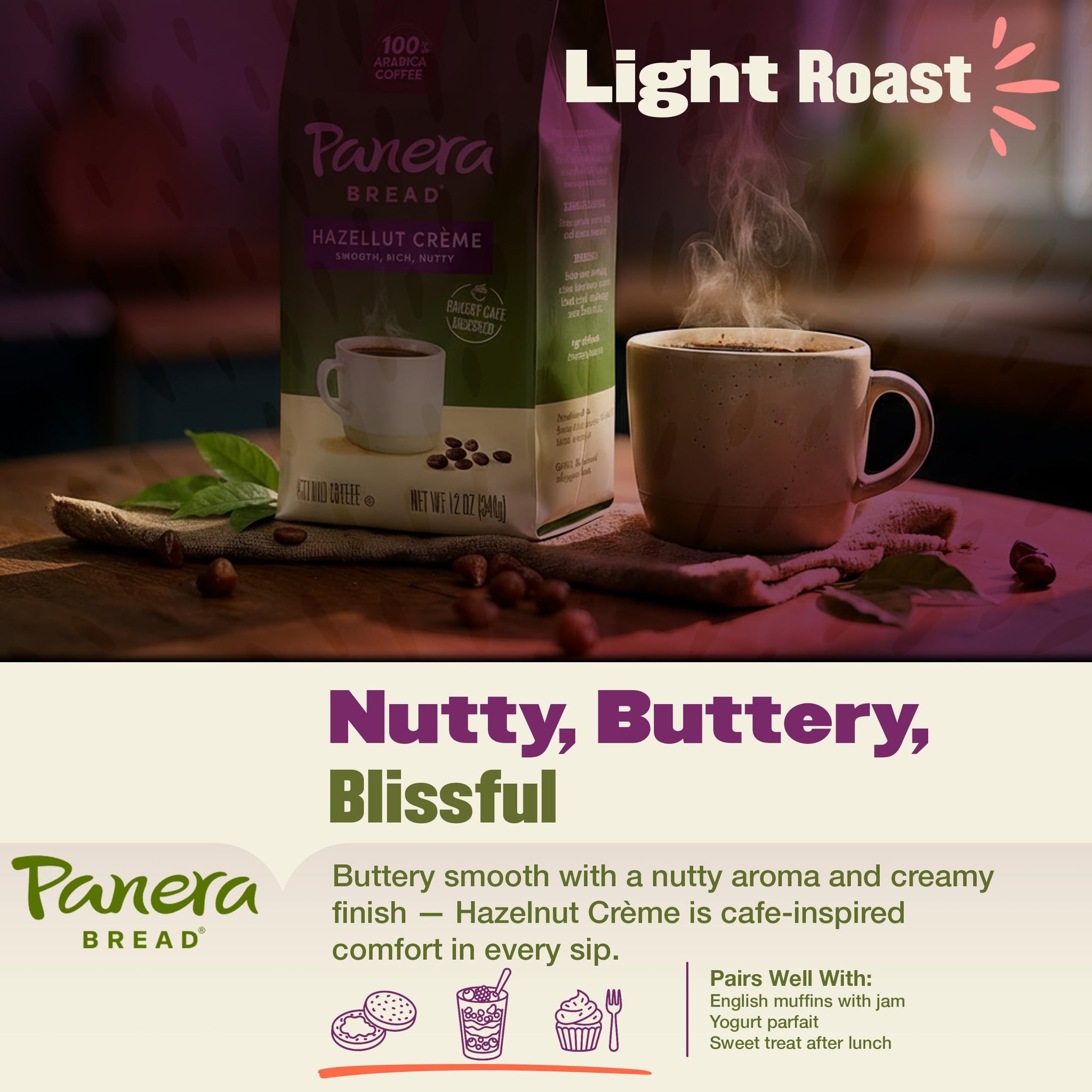 Panera Hazelnut Crème, Ground Coffee, Flavored Coffee, Bagged 12oz