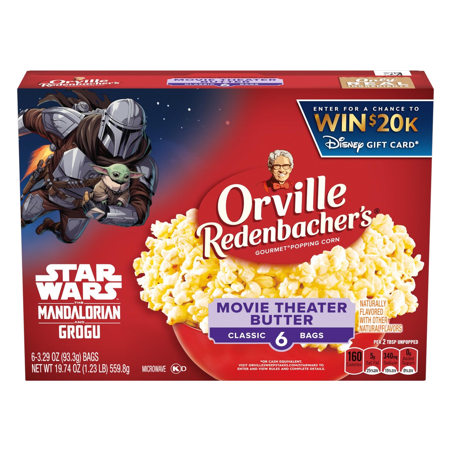 Orville Redenbacher’s Microwave Popcorn, Movie Theater Butter Flavor, 3g Fiber Per Serving, 3.29 oz., 6-Count