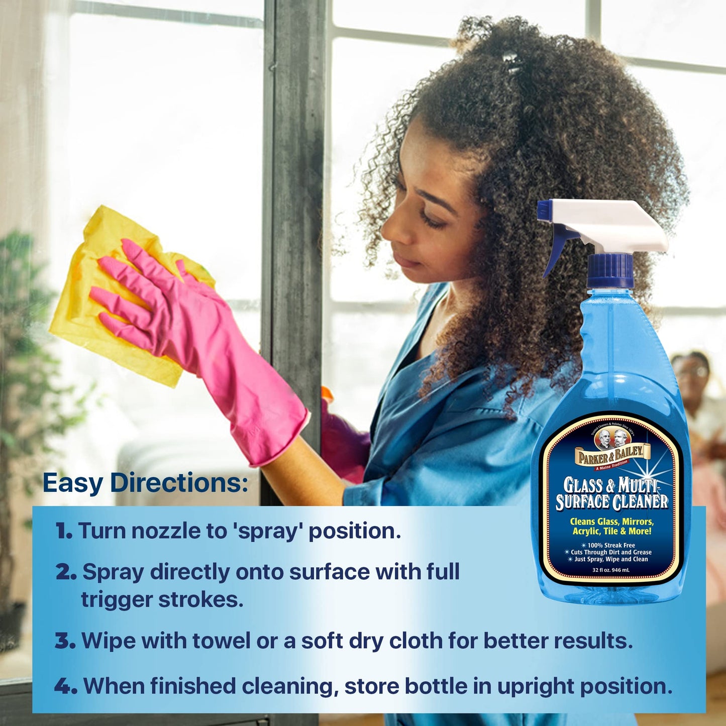 Parker & Bailey Glass & Multi-Surface Cleaner - Glass Cleaner Spray Multi Surface Cleaner Cleaning Spray Mirror Cleaner Tile Cleaner Bathroom Cleaner