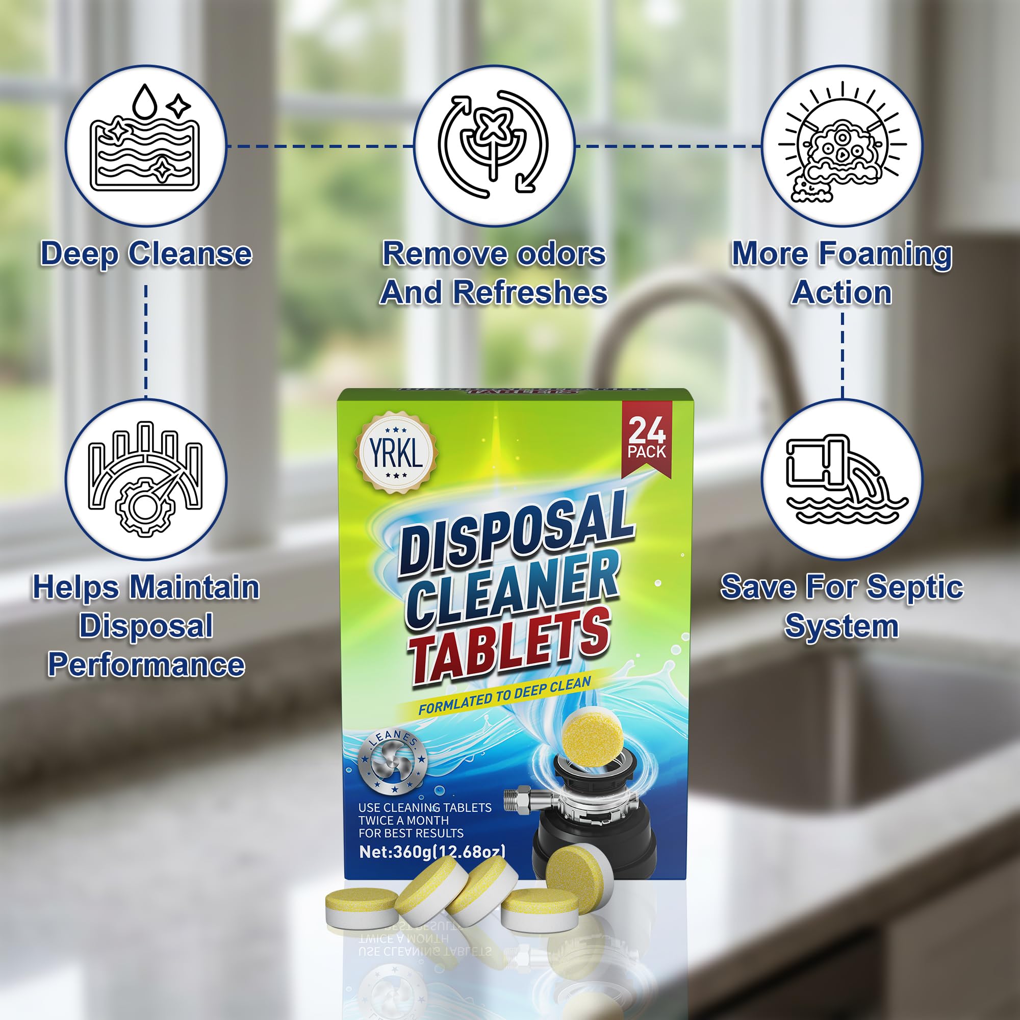 GymAora Garbage Disposal Cleaner & Deodorizer Foaming Tablets - Deep Cleans, Reduces Odors & Freshens Kitchen Sink Drain, Disposal Cleaner Tablets