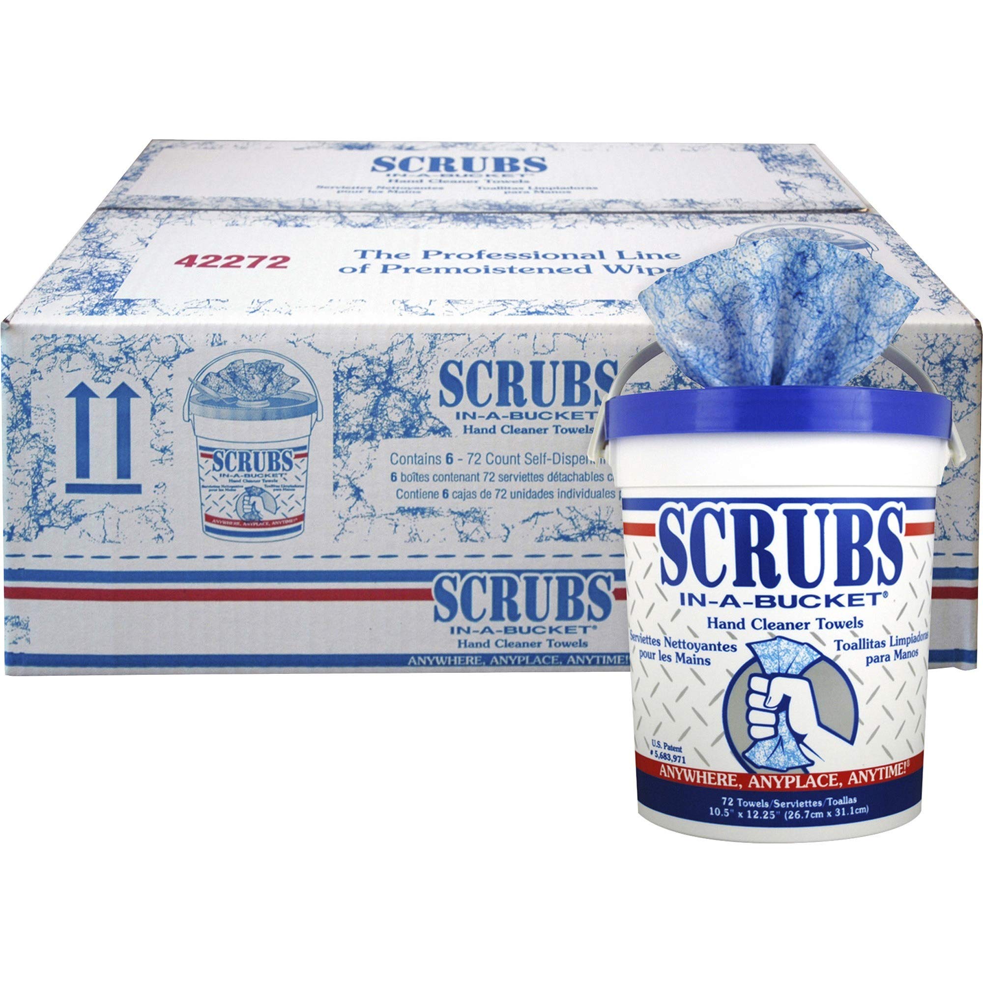 S.C.R.U.B.S. ITW42272CT, in-A-Bucket Hand Cleaner Towels, 6 / Carton, Blue (1-Pack) (42272CT-1)