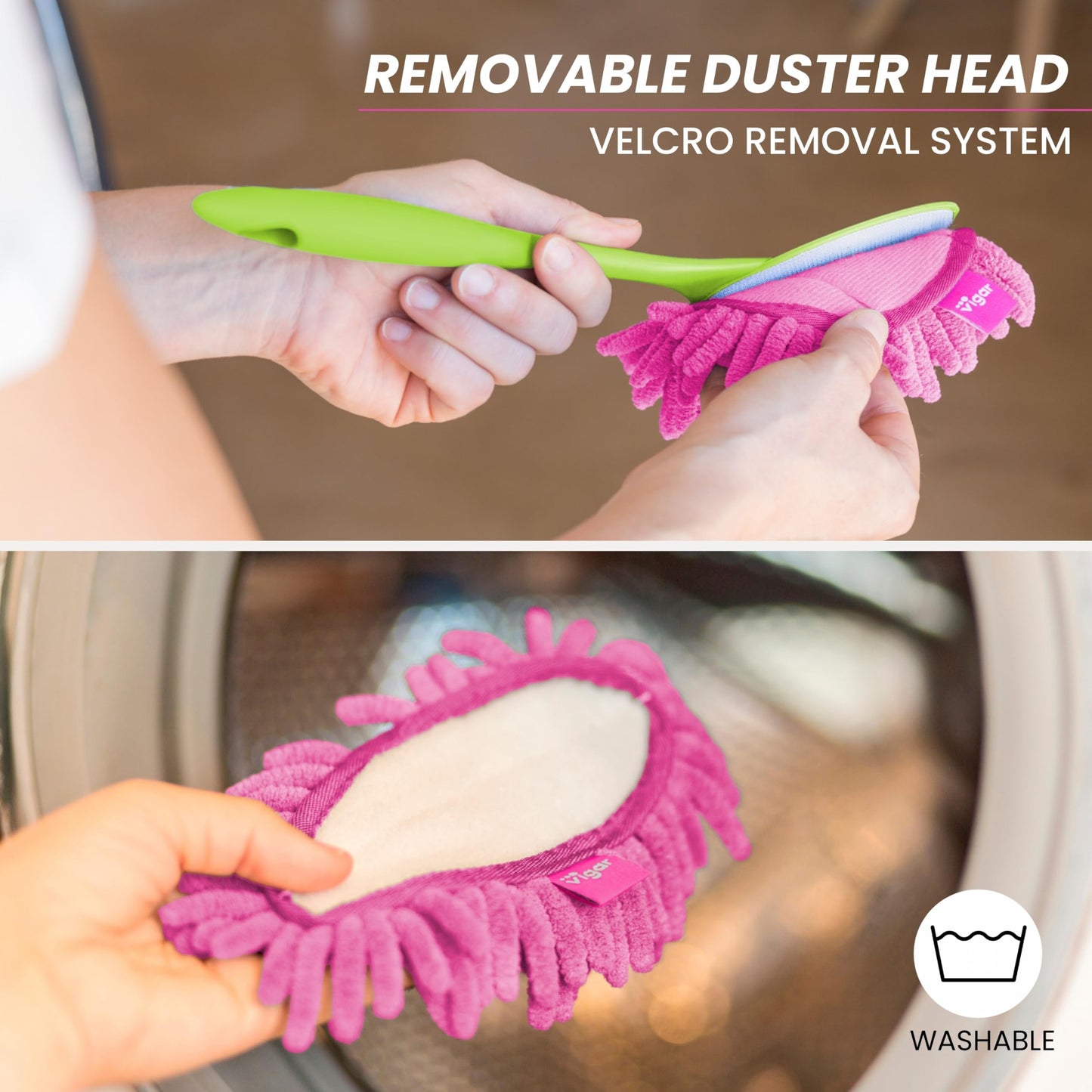 Vigar Flower Power Microfiber Duster with Non-Slip Handle - Washable Reusable Duster Head, Dust Cloth for Cleaning Furniture and Delicate Surfaces