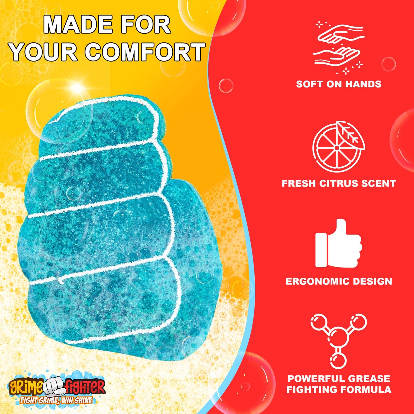 Degreaser Dish Soap Infused Cleaning Sponge, Activates with Water, 2 Pack, Non Scratch, Ergonomic, Fresh Citrus Orange Scent