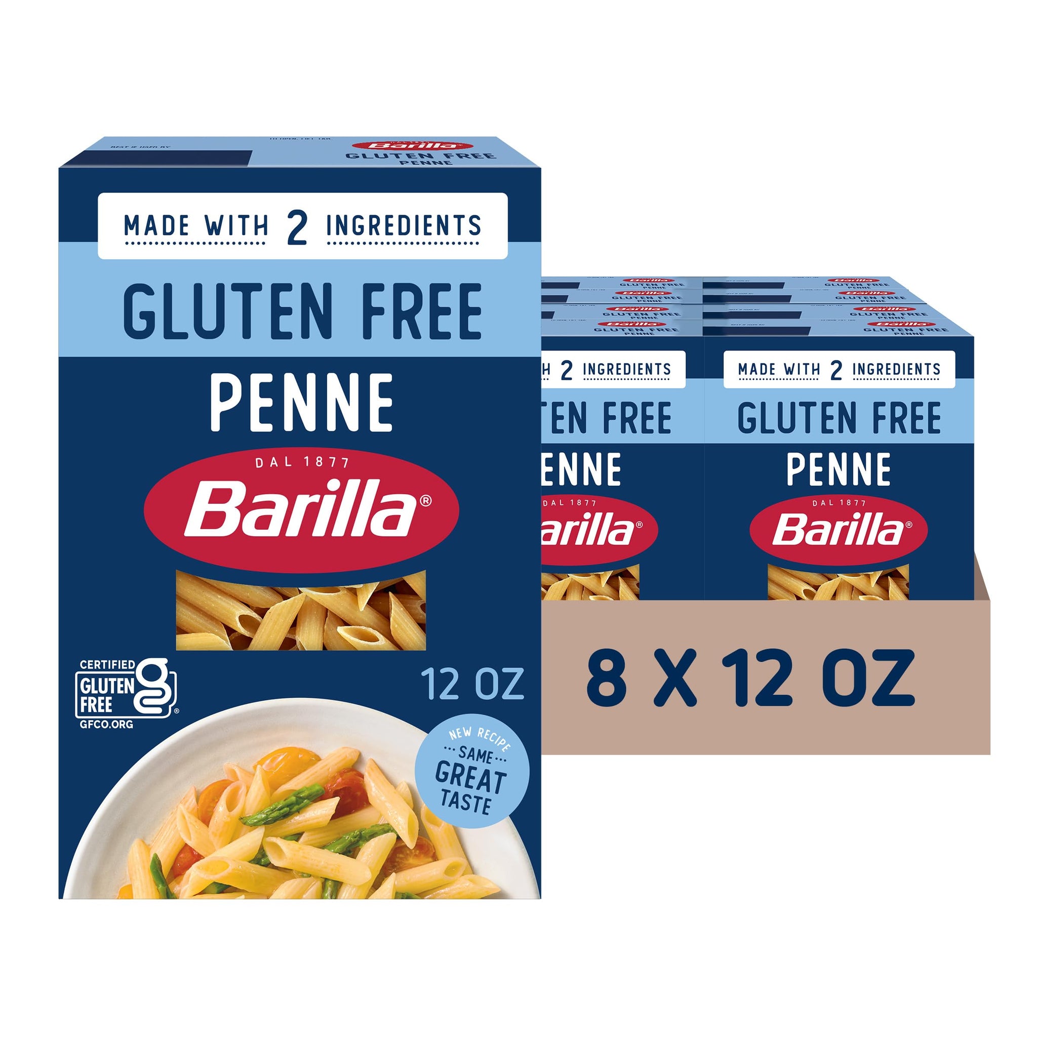 BARILLA Gluten Free Penne Pasta, 12 Ounce (8 Boxes) - Non-GMO Gluten Free Pasta Made with 2 Ingredients