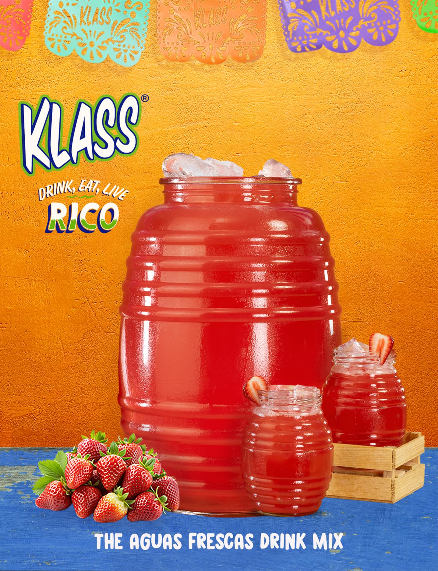 Klass Aguas Frescas Drink Mix Tropical Variety Pack - Strawberry, Grape, Tropical Punch & Orange - Powder Drink Mix, Water Drink Mix with Natural