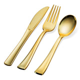 160 Silverware Set - Disposable Flatware - 80 Plastic Forks, 40 Plastic Spoons, 40 Cutlery Knives - Heavy Duty for Party Bulk Pack (Gold)
