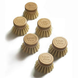 Larga Vitae 6 pcs Wooden Dish Brush Replacement Heads Made of Renewable Bamboo Wood and Natural Bristle Fiber, Durable, Long Lasting (Tampico Fiber)