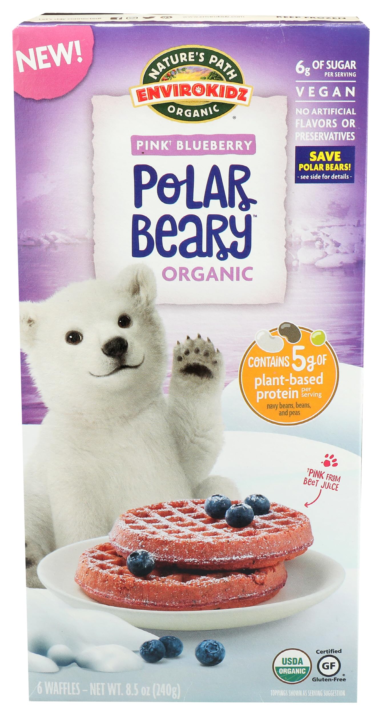 Envirokidz Organic Polar Beary Pink Blueberry Waffles, 8.5 OZ