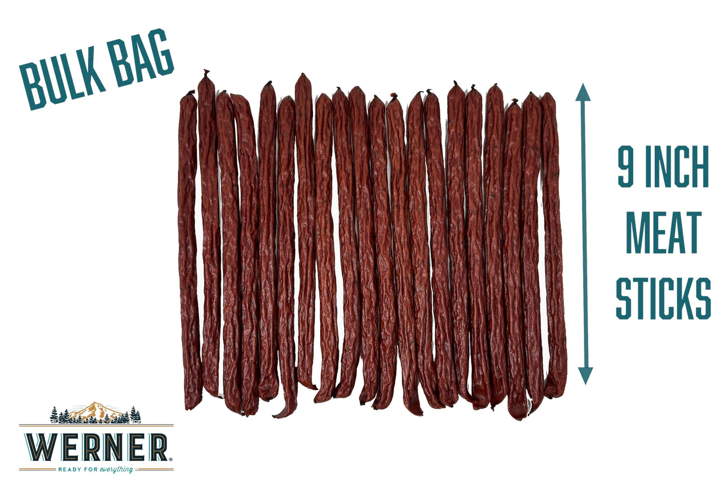 Werner Pepper Smoked Meat Sticks - 20 Pork and Beef Sticks Bulk Pepper Meat Snacks 14 Ounce (20 Individual Sticks, 9" Sticks)