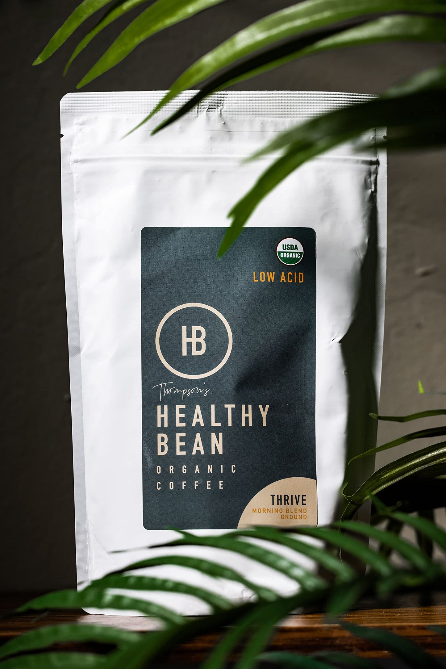 Healthy Bean Organic Ground Coffee Thrive Morning Blend - Low Acid Coffee Grounds for Sensitive Stomach - Medium Roast Blend, USDA Organic, High