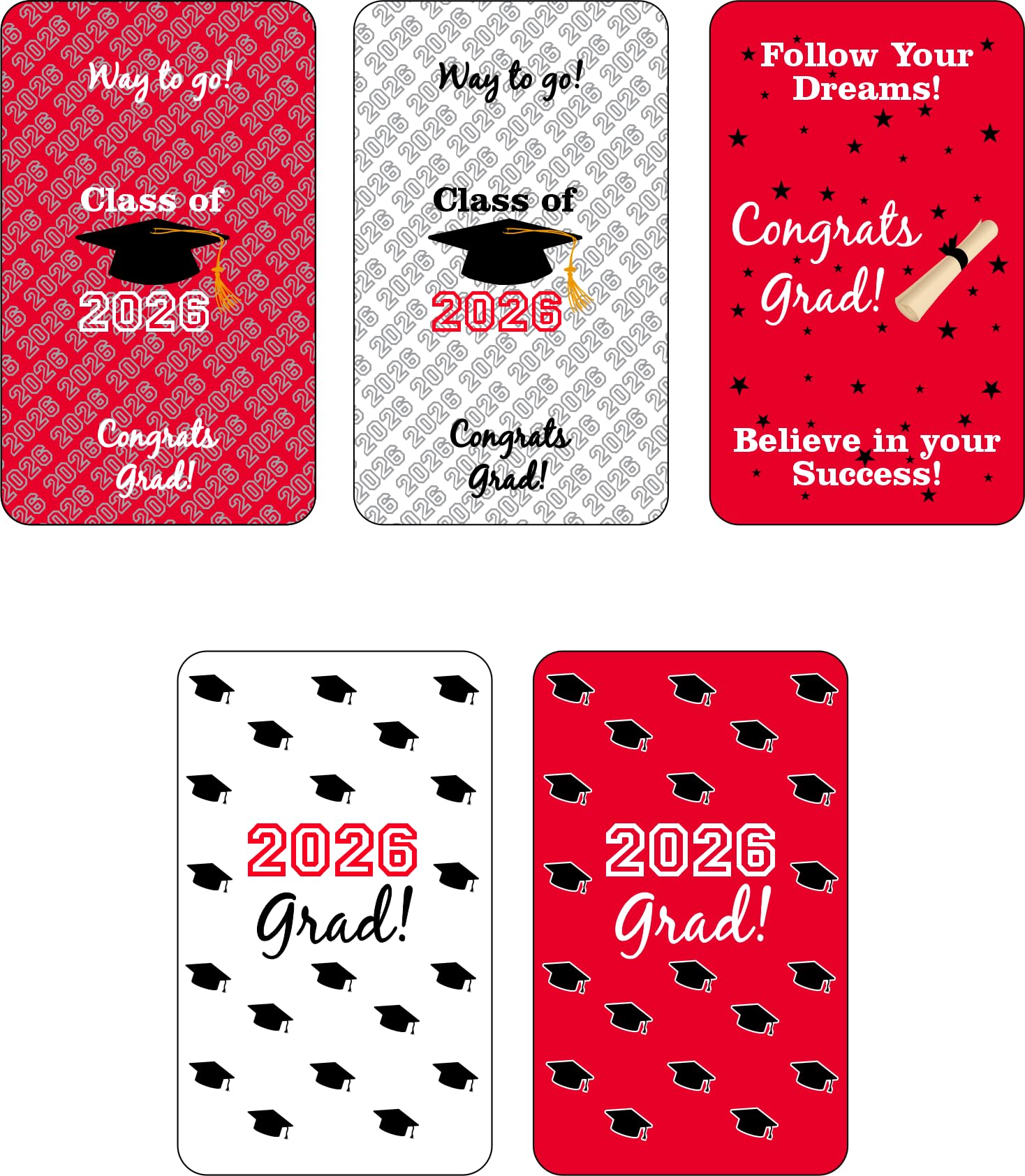 60 New Graduation Cap Party Class of 2026 Miniatures Candy Bar Wrapper, Mini Candy Chocolate Bar Stickers, Labels, Candy Not Included, Color Red. Made
