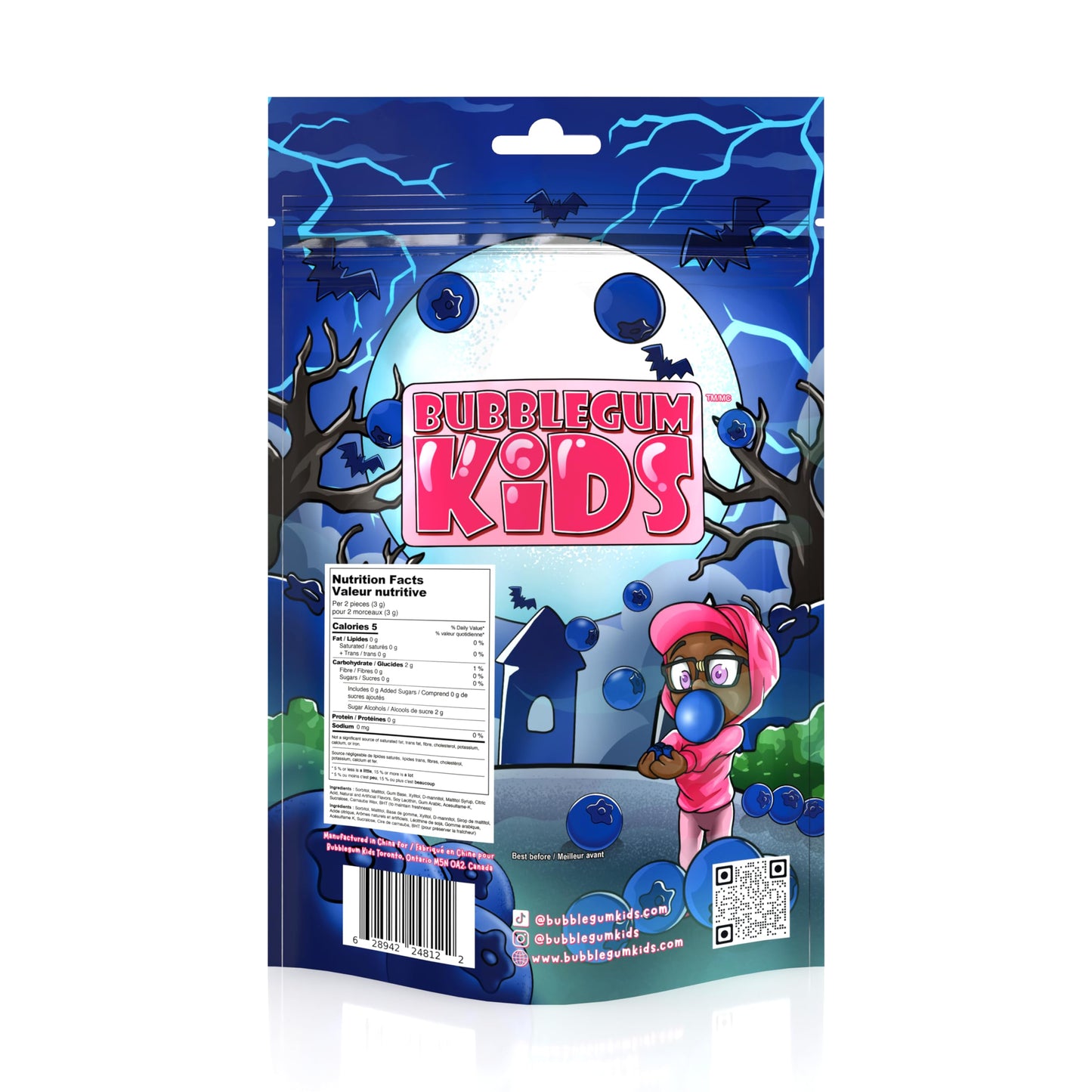 Bubblegum Kids Barry’s Scary Berry Sugar Free Gum | Blueberry Flavor Sugarless Gum with Xylitol | Vegan, Low Calorie Candy Alternative for Kids