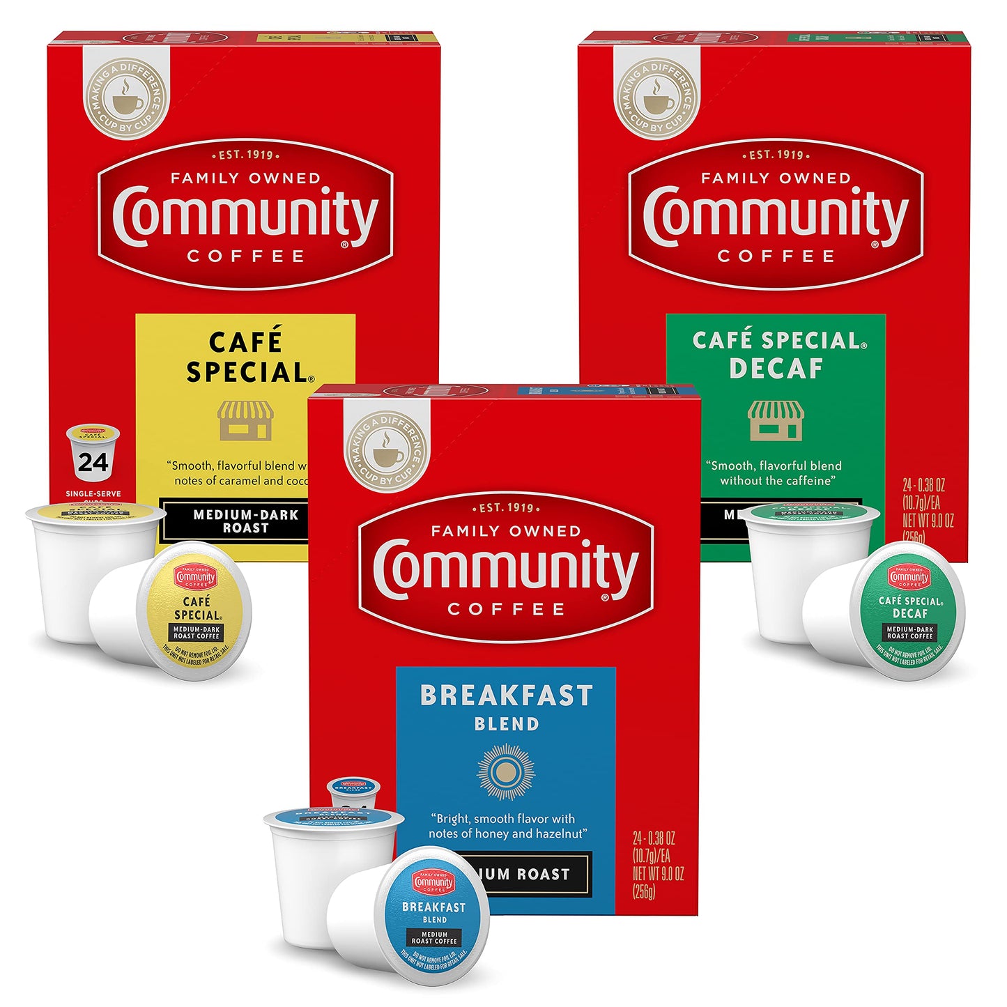 Community Coffee All Day Variety Pack with Decaf 72 Count Coffee Pods, Medium Dark Roast, Compatible with Keurig 2.0 K-Cup Brewers