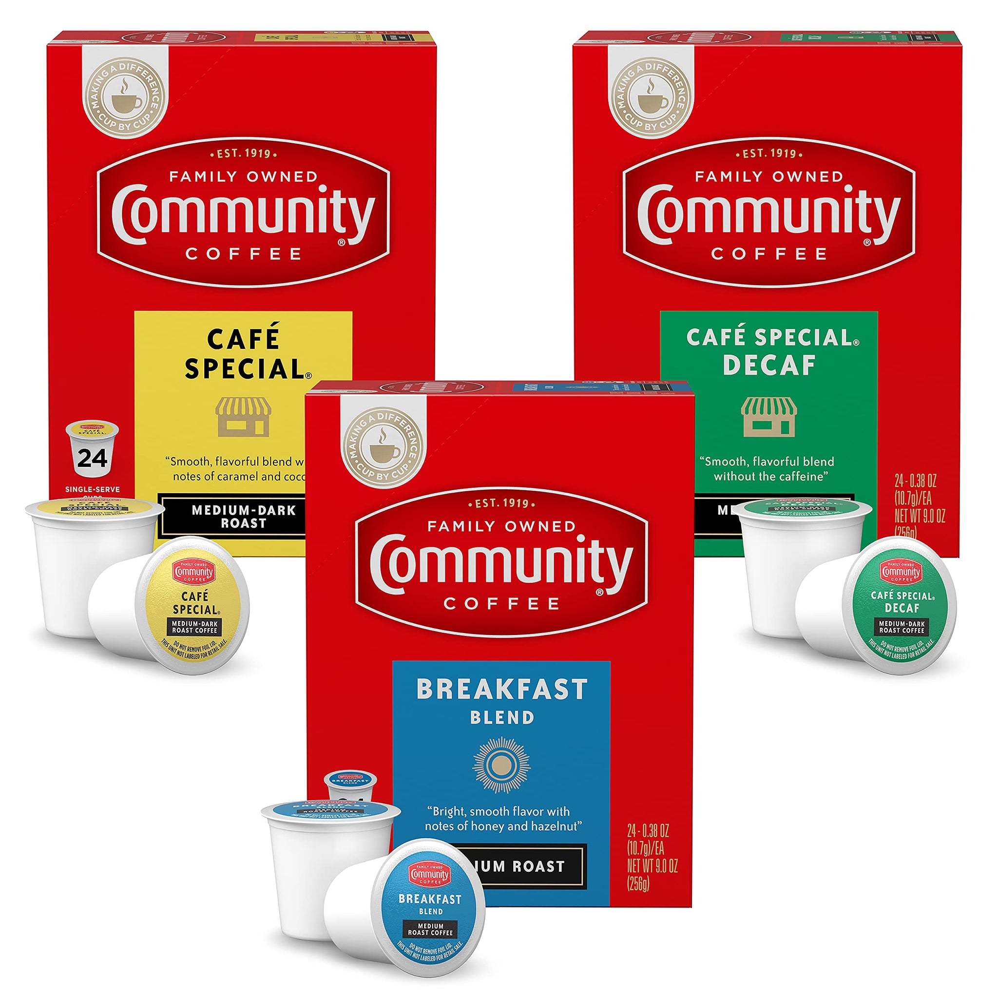 Community Coffee All Day Variety Pack with Decaf 72 Count Coffee Pods, Medium Dark Roast, Compatible with Keurig 2.0 K-Cup Brewers