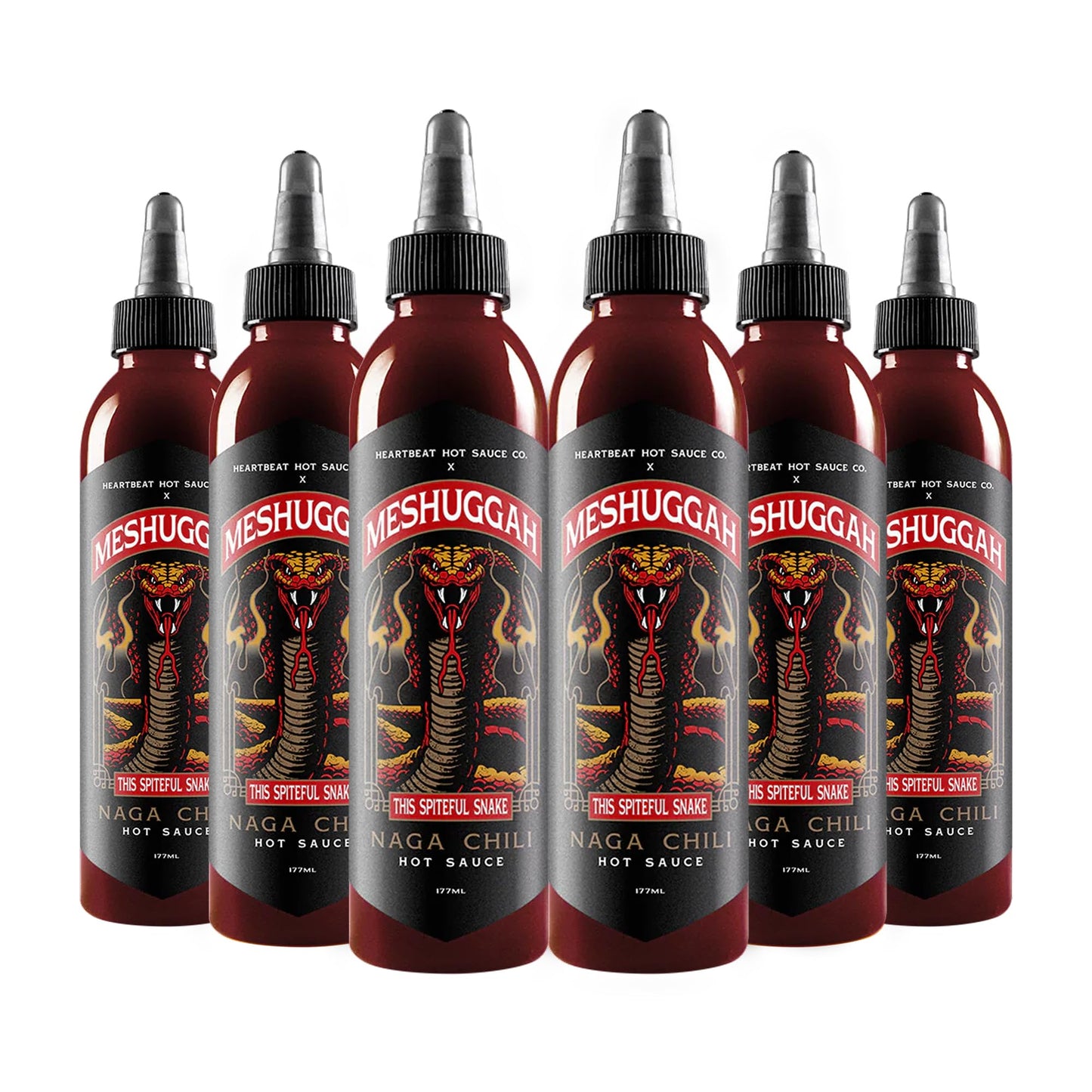 Heartbeat Hot Sauce x Meshuggah This Spiteful Snake Hot Sauce, Naga Chili & Scorpion Pepper Blend, Extra Hot Gourmet Pepper Sauce - 6 oz. 6 Pack