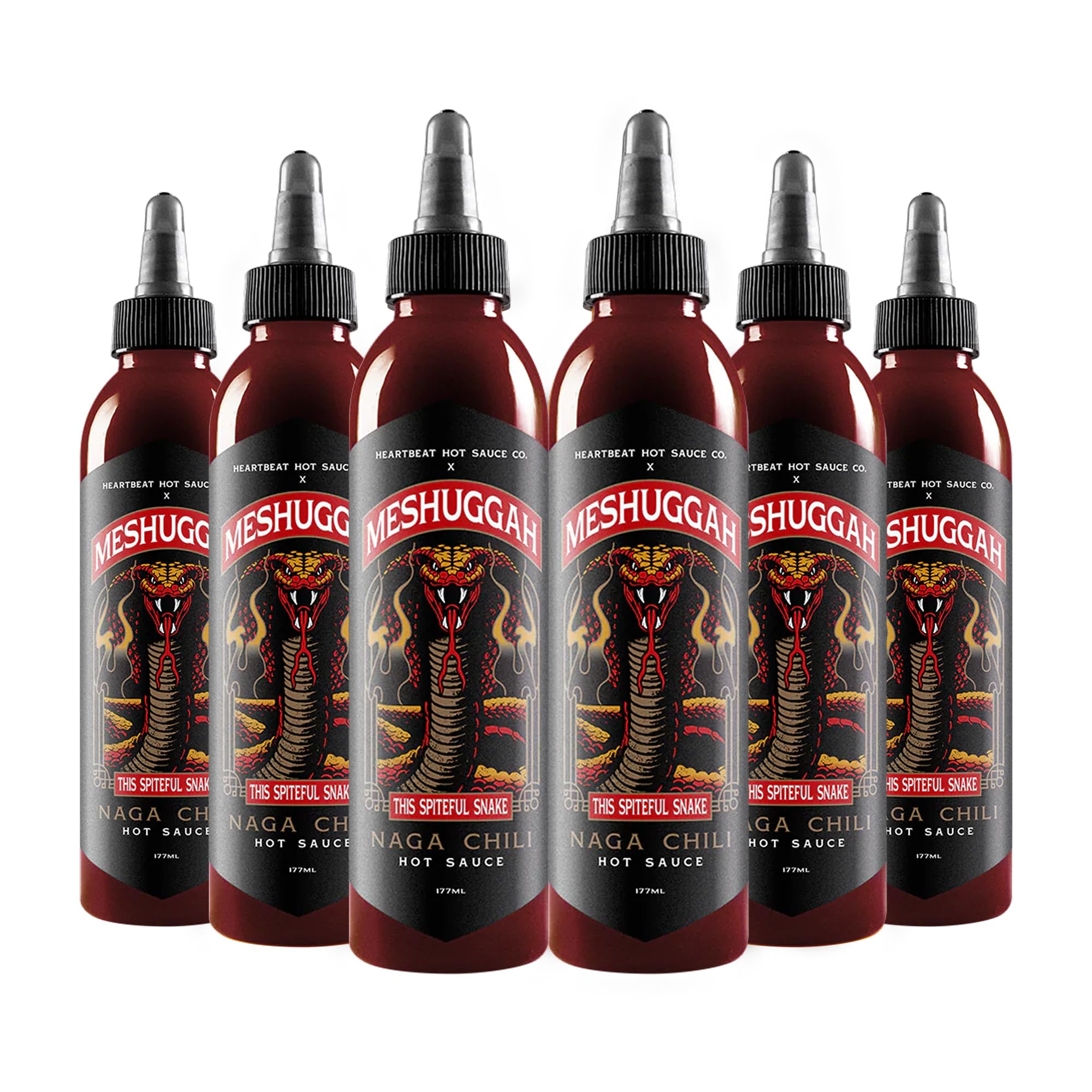 Heartbeat Hot Sauce x Meshuggah This Spiteful Snake Hot Sauce, Naga Chili & Scorpion Pepper Blend, Extra Hot Gourmet Pepper Sauce - 6 oz. 6 Pack