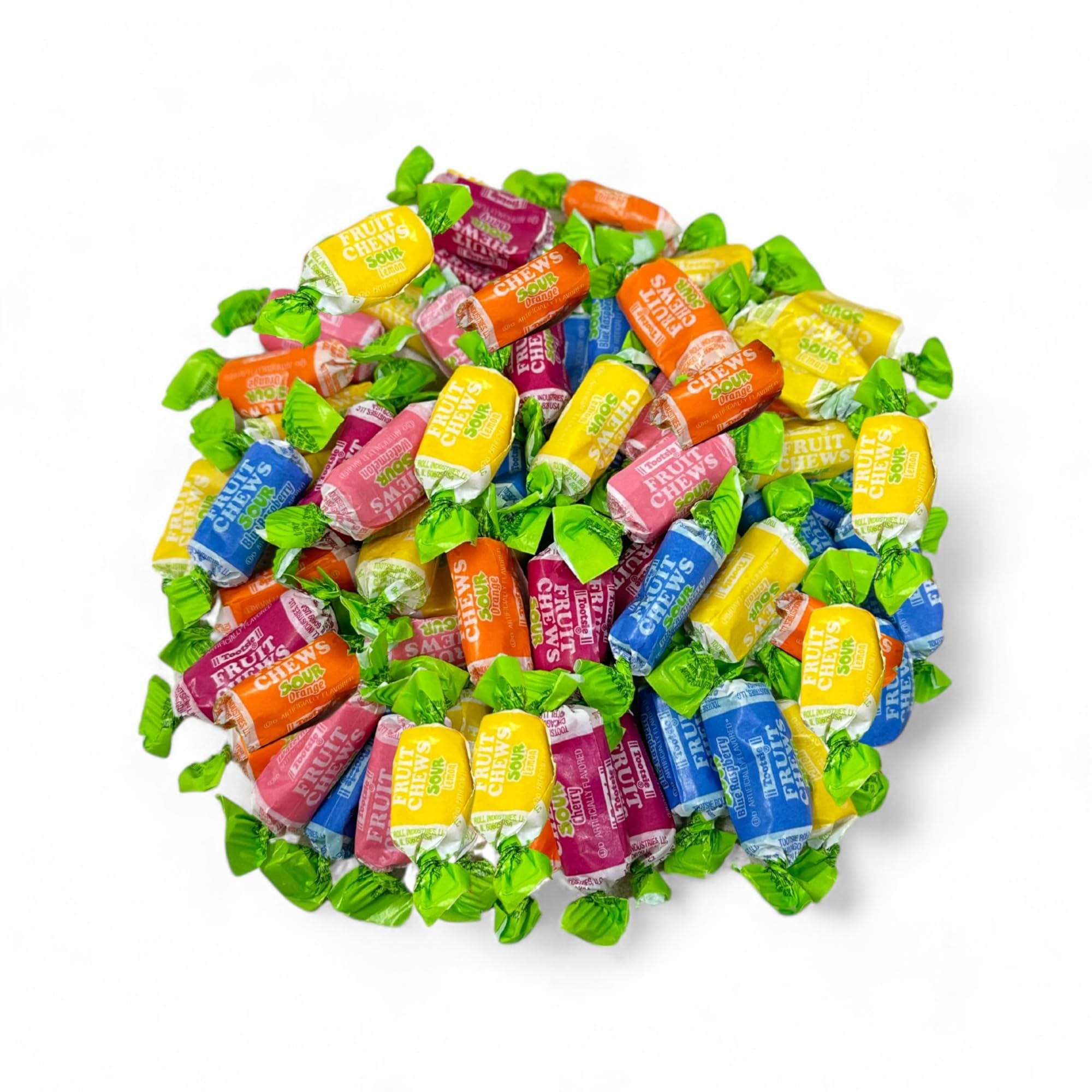 Sour Fruit Chews Assorted Candy Mix, 5 Tangy Flavors, Sour Tootsie Roll Taffies, Gluten Free & Peanut Free, Perfect For Parties & Goody Bags, 2 Lb