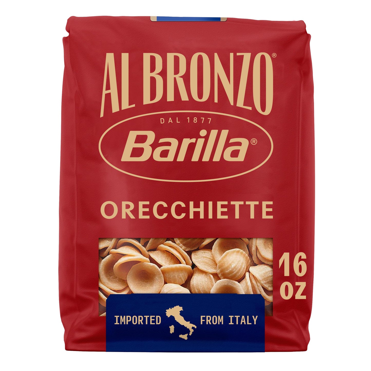 Barilla Al Bronzo Orecchiette Pasta 16 oz., Bronze Cut, Created from High Quality Durum Wheat, Imported From Italy, Non-GMO, Kosher