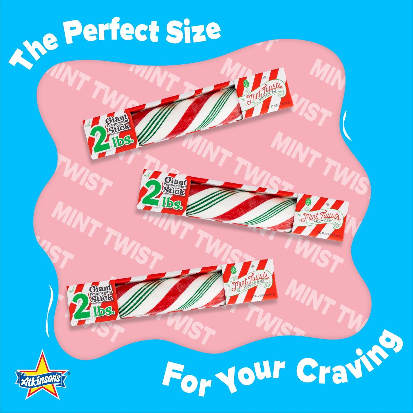 Atkinson's Mint Twists Giant 2 lb. Peppermint Stick - Peppermint Red & White Candy - Gluten Free, Kosher, Vegan - Great for Gifting, Crafting
