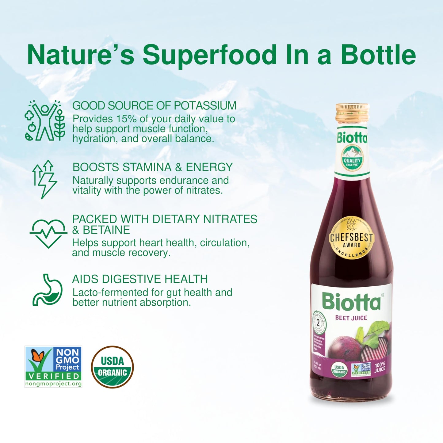 Biotta Organic Beet Juice - 100% Vegetable Juice for Energy, Immunity & Wellness - Excellent Source of Nutrients - All Natural, Non-GMO, Gluten-Free