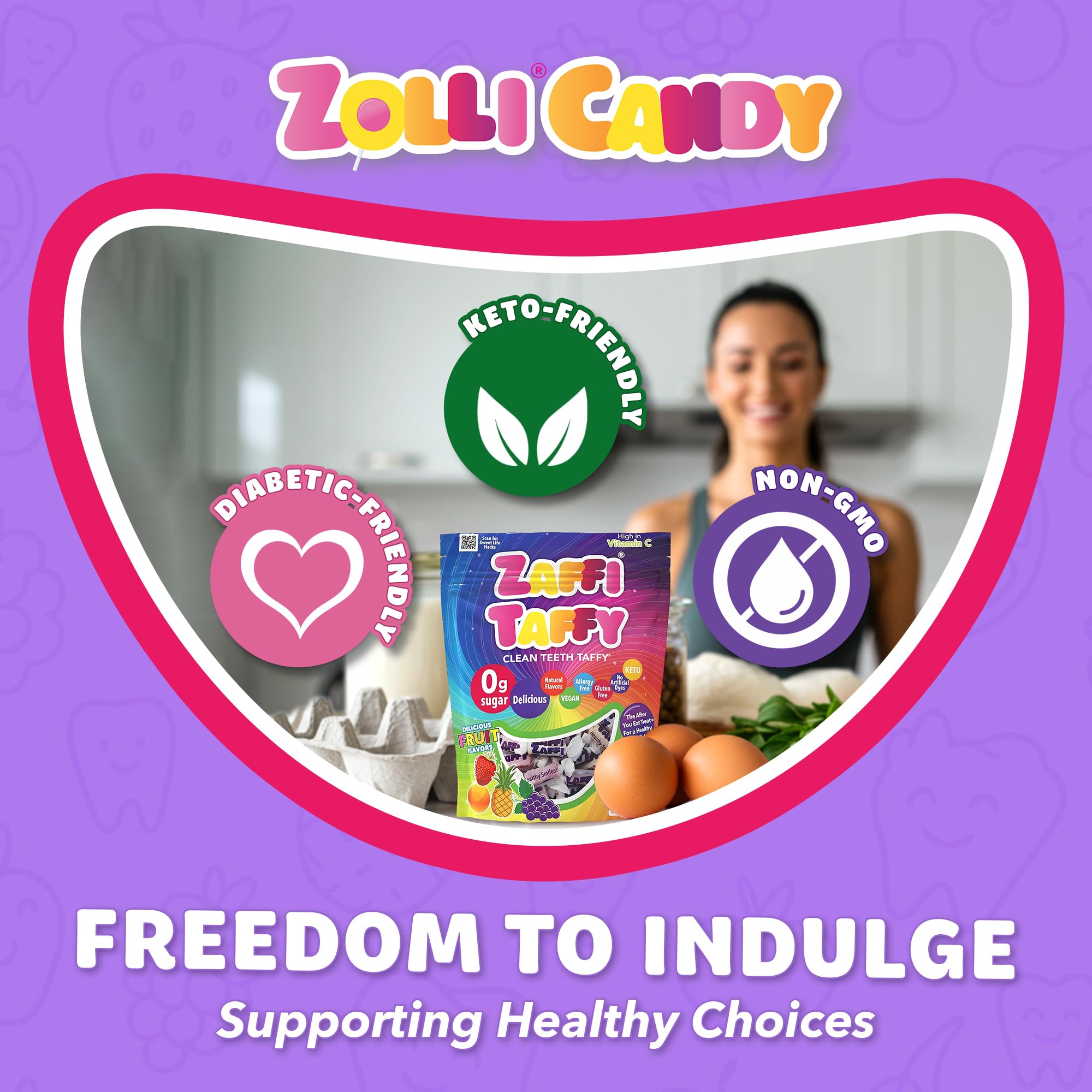 Zaffi Taffy Sugar Free Candy - Dye Free, Keto & Diabetic-Friendly, Dentist-Approved Treats for Kids (Natural Fruit Flavor, 3 oz)