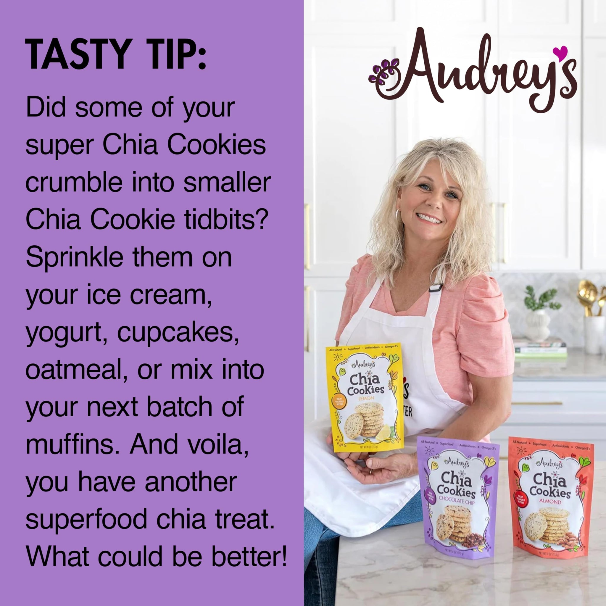 Audrey's Chia Cookies - (Chocolate Chip, 3 Pack), Natural, Antioxidants, Omega-3's, Non-GMO