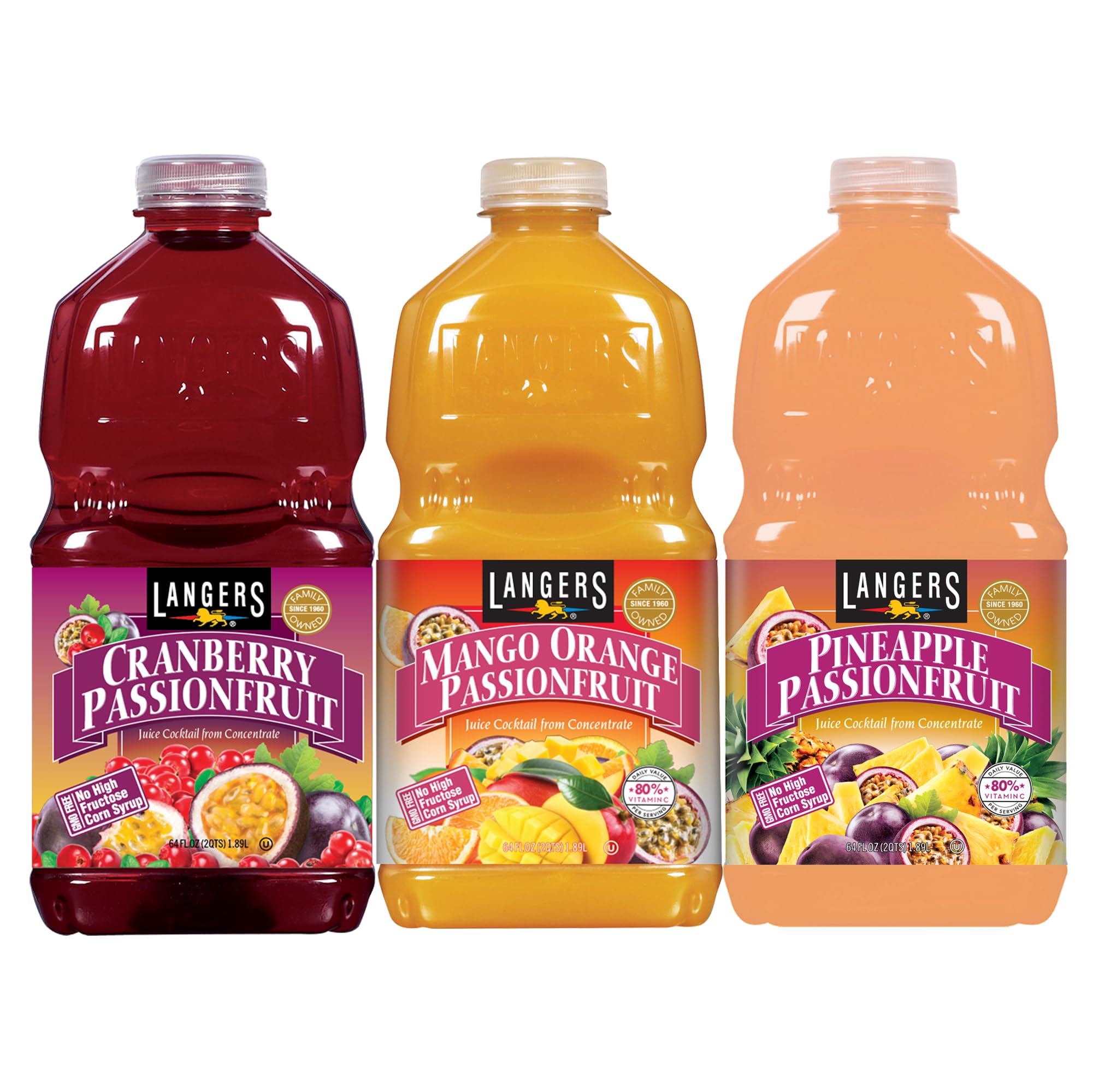 Langers Juice Variety Pack, Cranberry Passionfruit, Mango Passionfruit, Pineapple Passionfruit, 64 fl oz (Pack of 3)