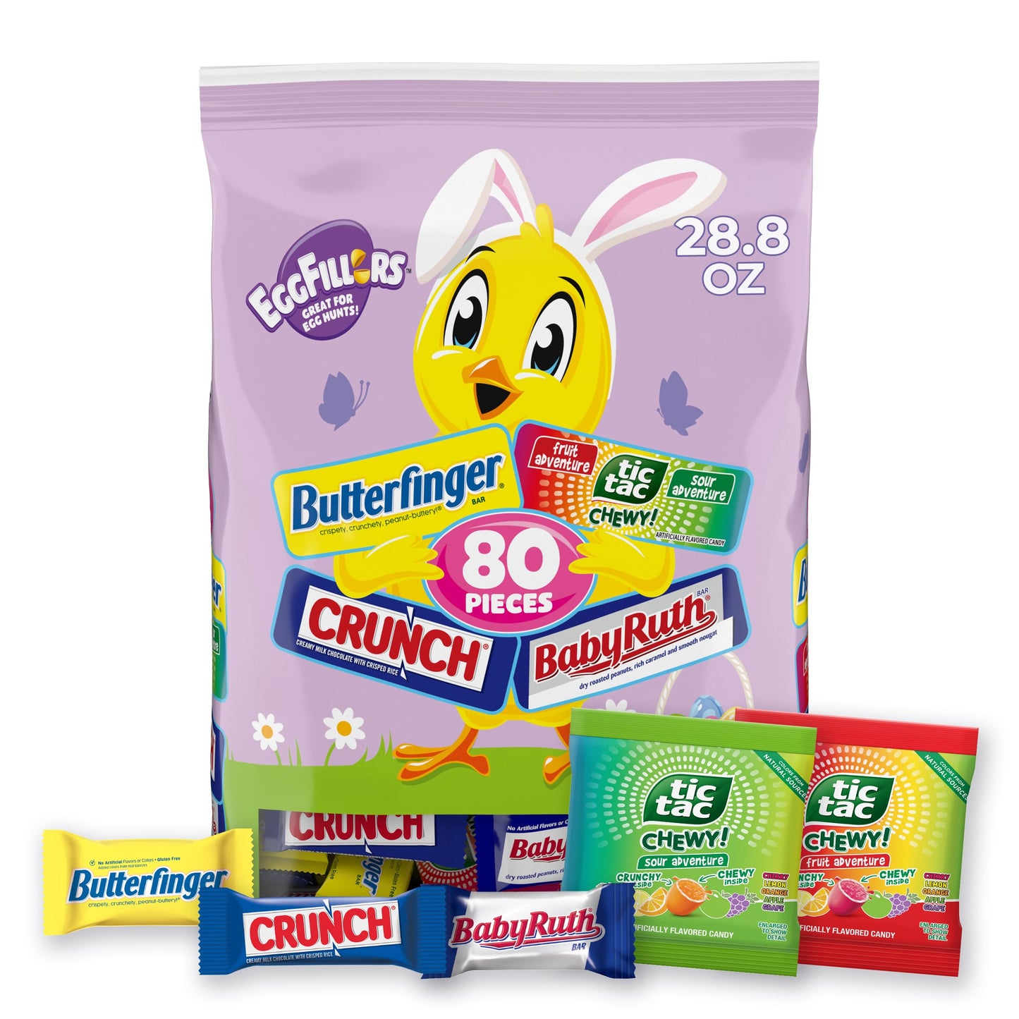 Assorted Easter Chocolate and Candy (Butterfinger, Crunch, Baby Ruth, Tic Tac Chewy Fruit Adventure, Tic Tac Chewy Sour) 80CT SUB - 28.8oz