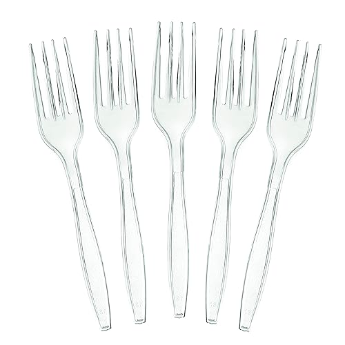Plasticpro Disposable Clear Plastic Forks Heavyweight Utensils Pack of 100 Count