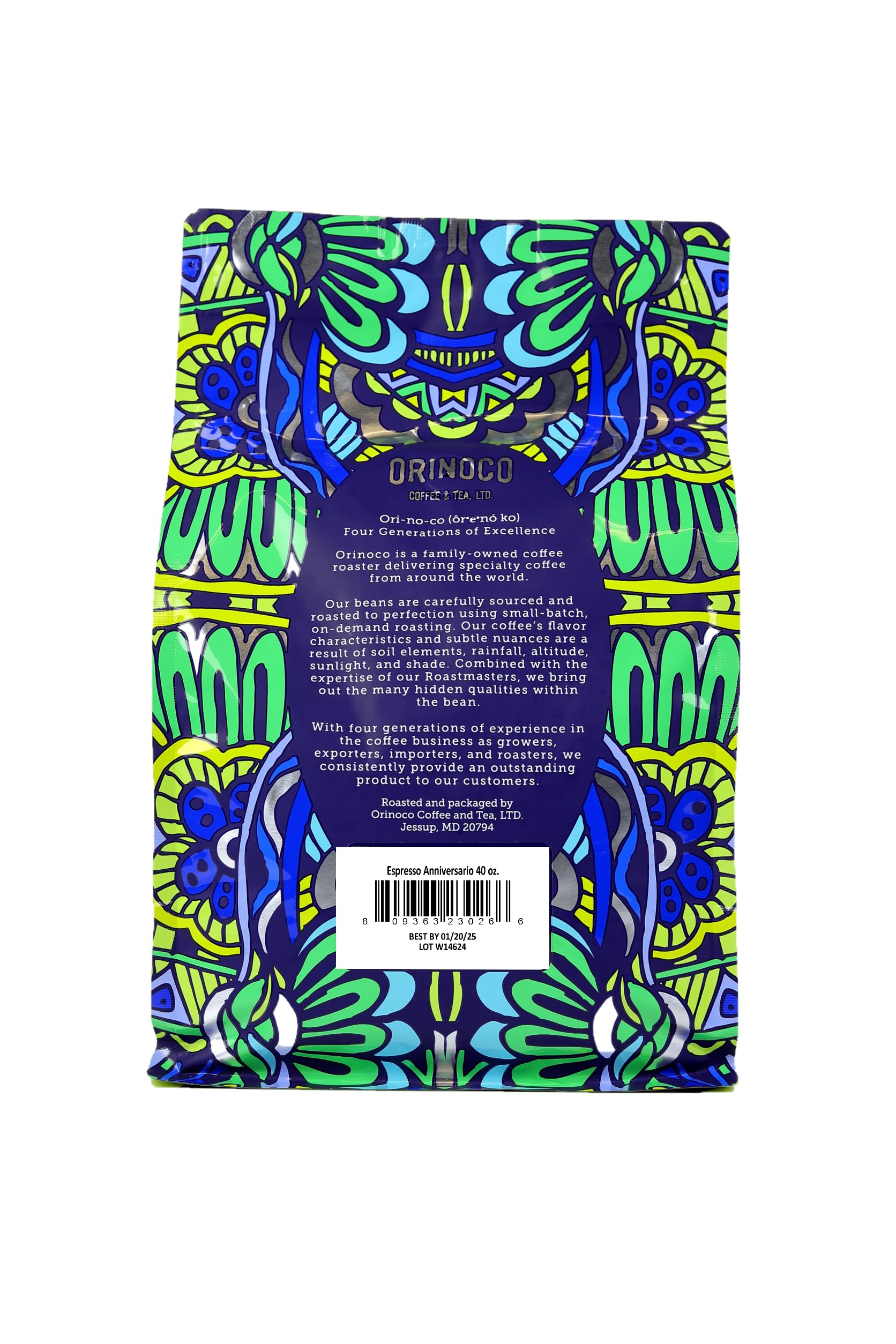 Orinoco Espresso Anniversario 2.5lb bag, Medium Roast, Whole Bean Coffee, 100% Arabica beans