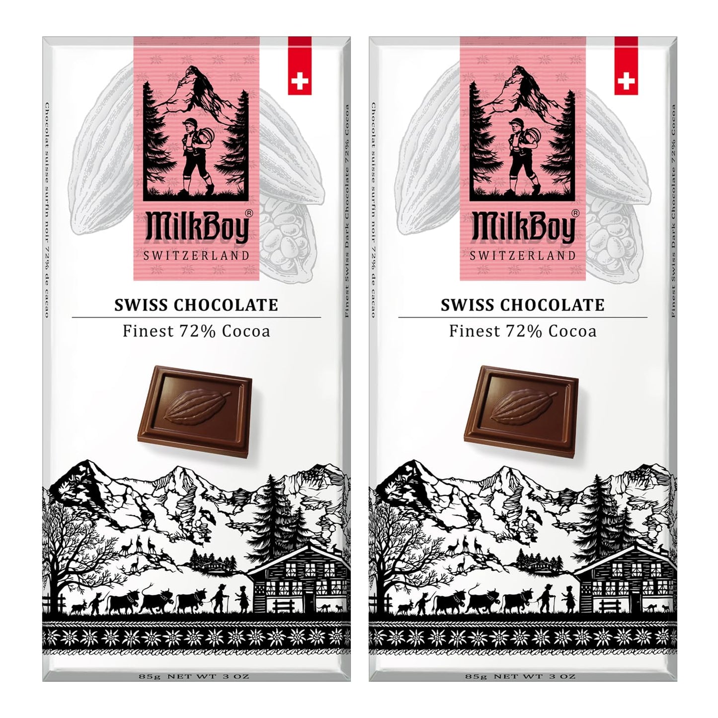 Milkboy Swiss Chocolates Dark Chocolates - 72% Cocoa, Made in Switzerland, Dairy Free, Vegan, Gluten-Free, Non-GMO, Kosher, Sustainably Farmed