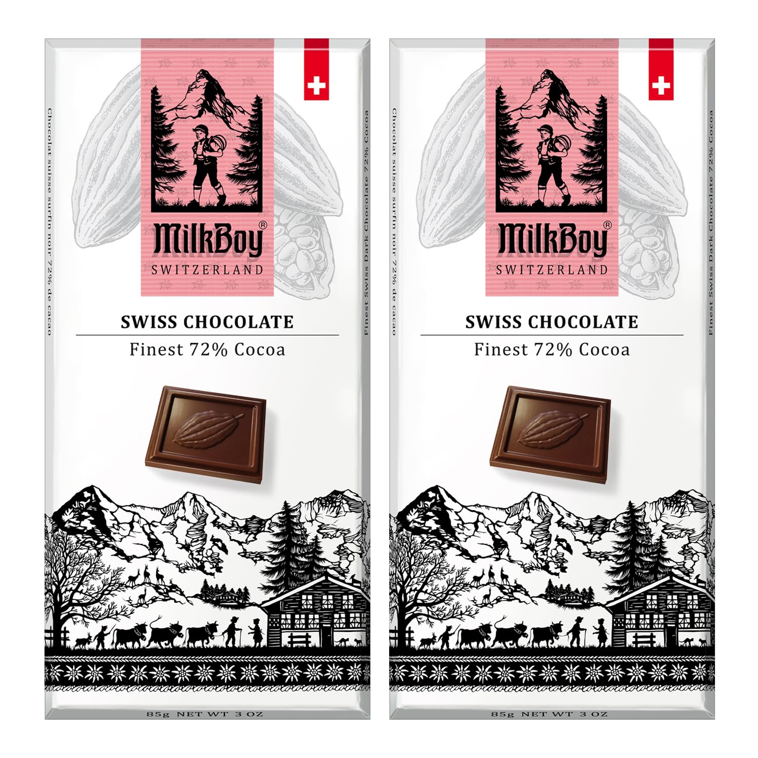 Milkboy Swiss Chocolates Dark Chocolates - 72% Cocoa, Made in Switzerland, Dairy Free, Vegan, Gluten-Free, Non-GMO, Kosher, Sustainably Farmed
