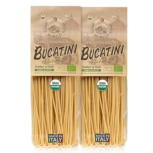 Morelli Bucatini Pasta Noodles - Premium Organic Italian Pasta from Italy - Handcrafted, Family Owned Gourmet Brand - Made with Durum Wheat Semolina