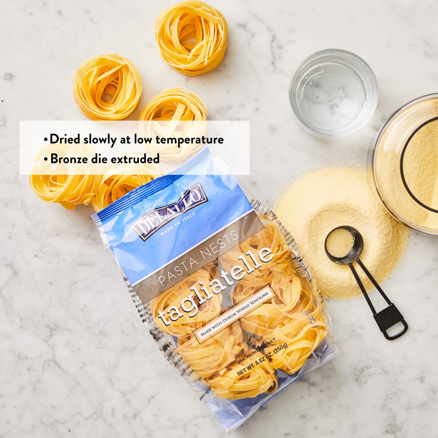 DeLallo Tagliatelle Pasta Noodles, Gourmet Nests Made with 100% Durum Wheat Semolina Non-Enriched Flour, Bronze Cut, Long Flat Ribbon Pasta, Made in